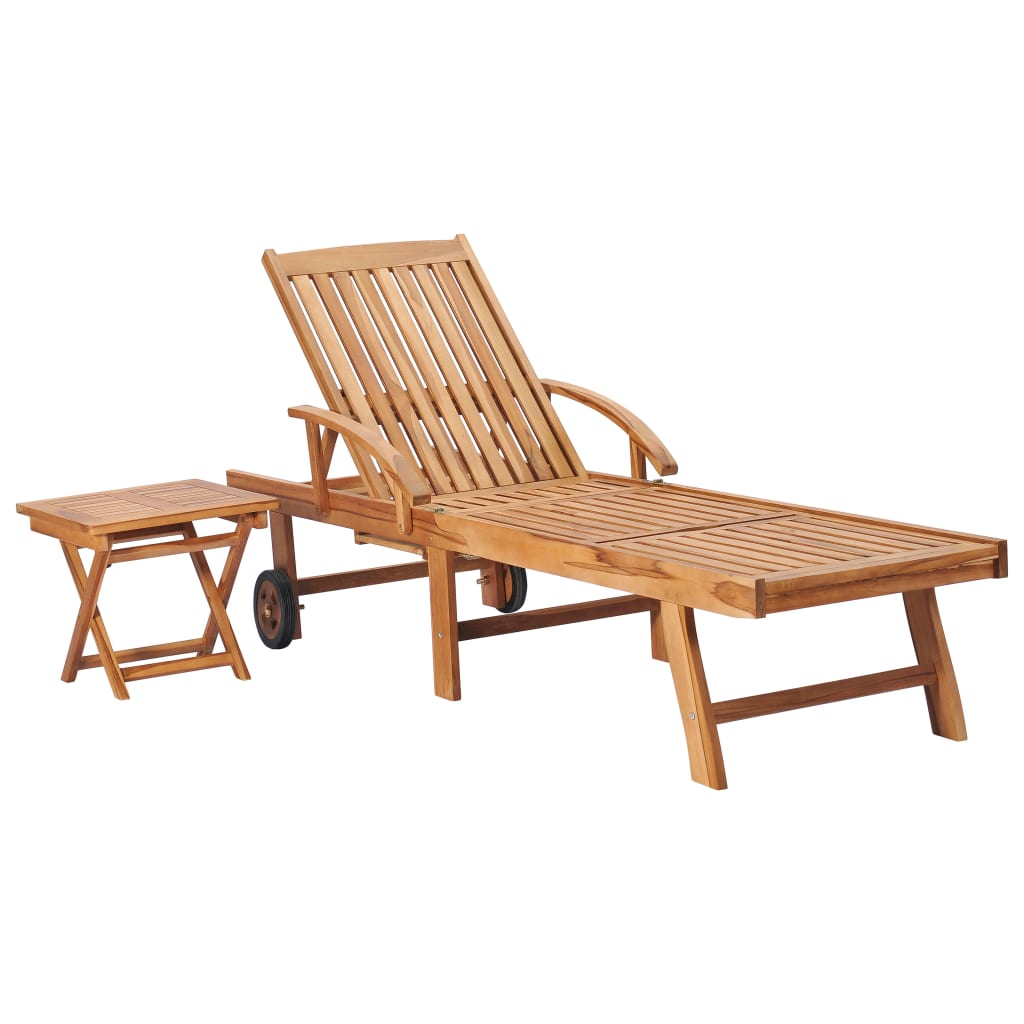 Sonnenliegen 2 Stk. mit Tisch Teak Massivholz