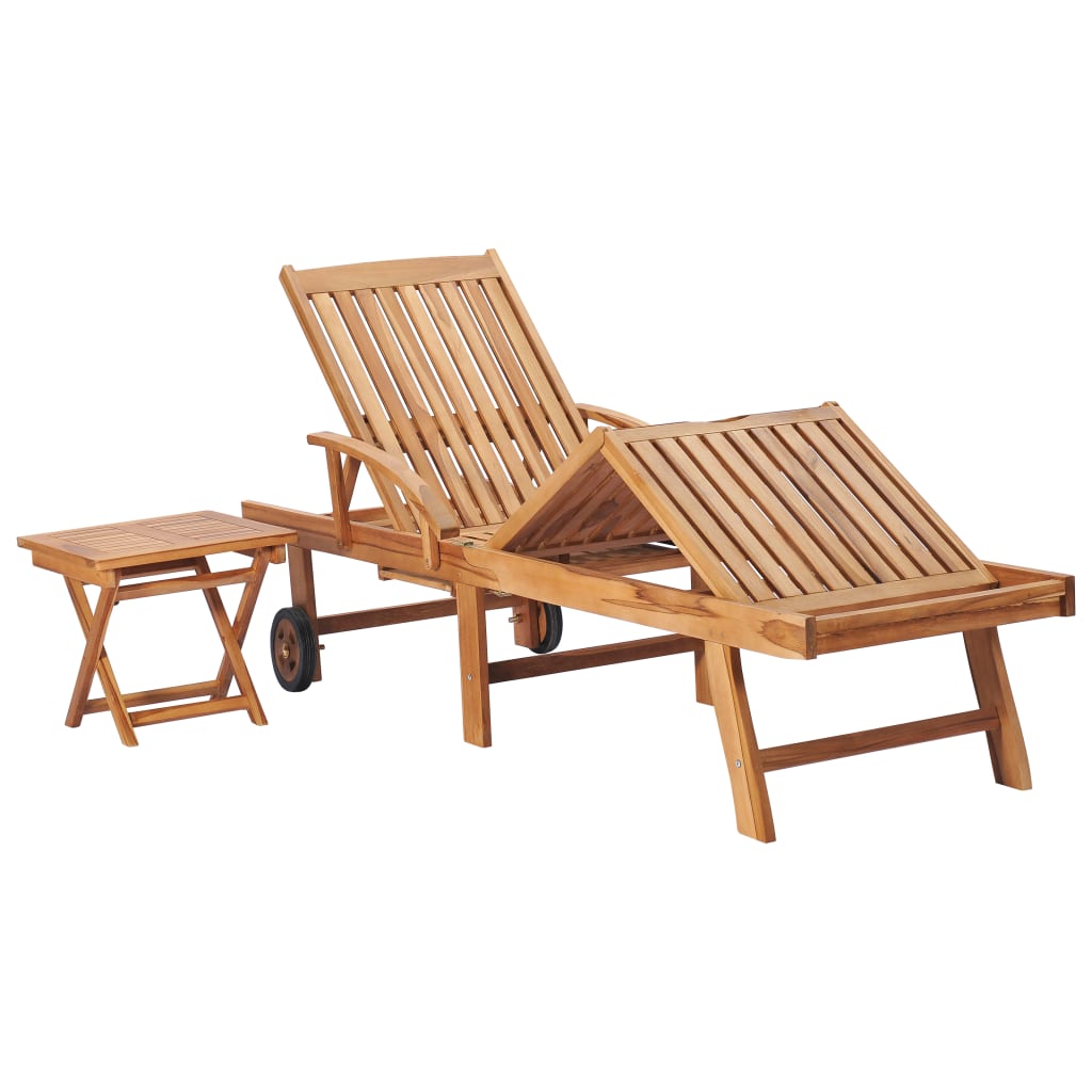 Sonnenliegen 2 Stk. mit Tisch Teak Massivholz