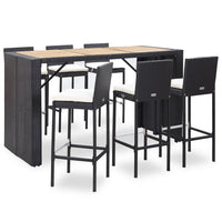 Thumbnail for 7-tlg. Gartenbar-Set mit Auflagen Poly Rattan Schwarz