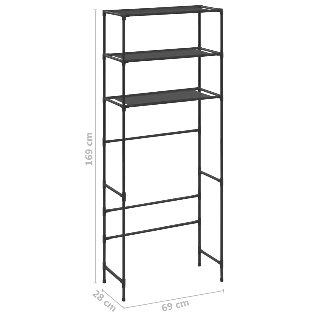 Waschmaschinen-Regal mit 3 Ablagen Schwarz 69x28x169 cm