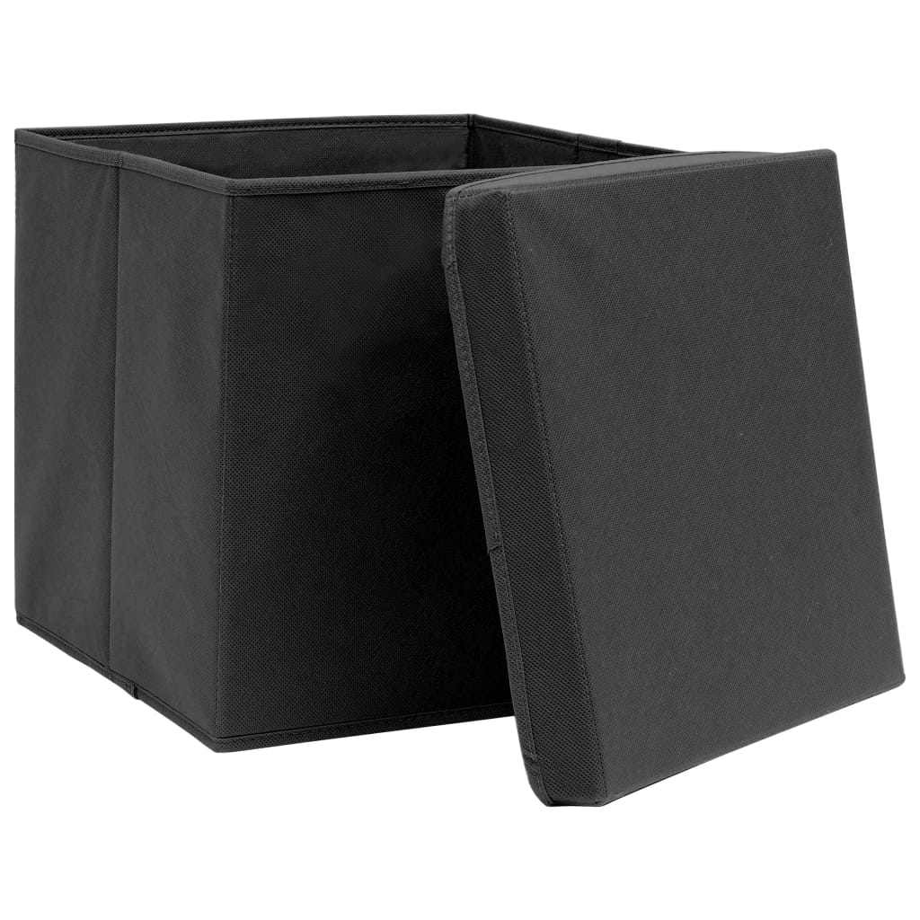 Aufbewahrungsboxen mit Deckel 4 Stk. Schwarz 32×32×32 cm Stoff