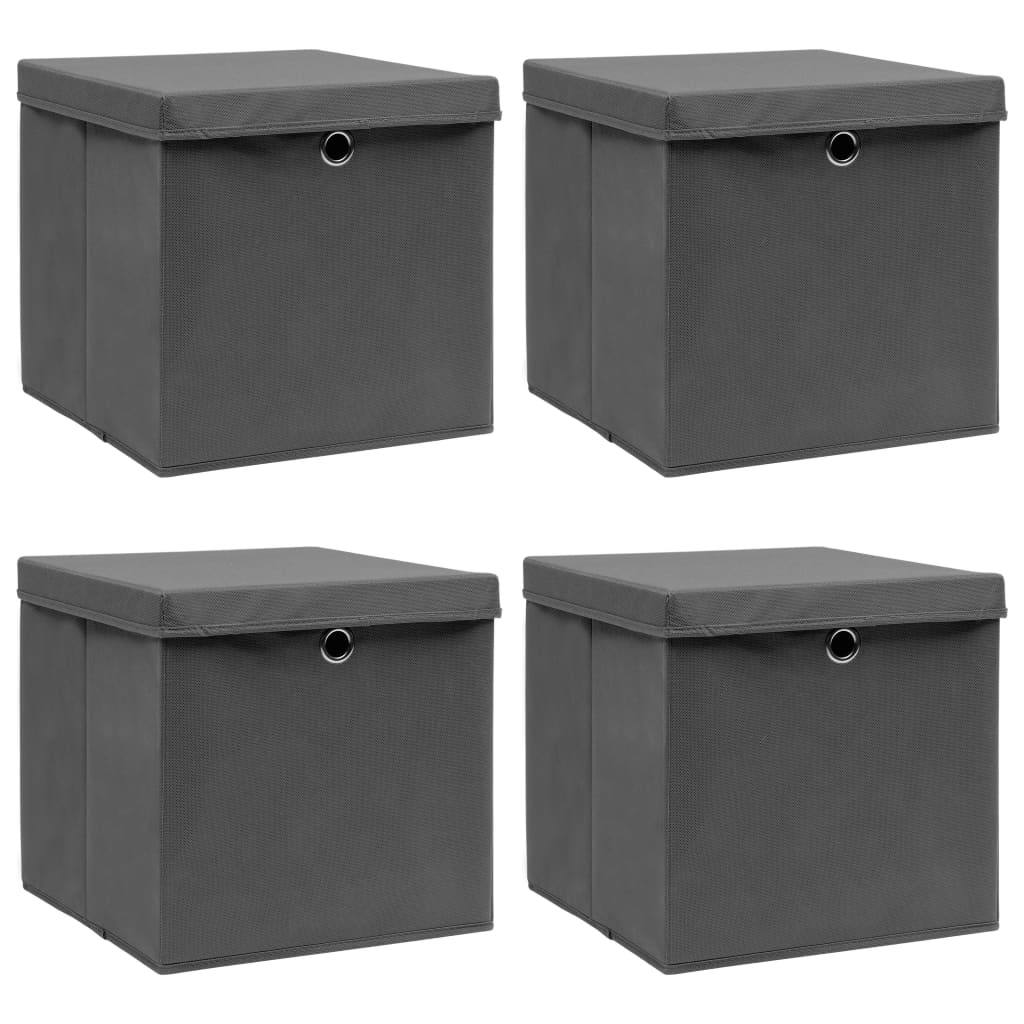 Aufbewahrungsboxen mit Deckel 4 Stk. Grau 32×32×32 cm Stoff