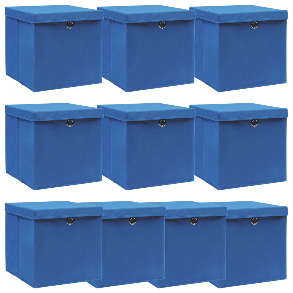 Aufbewahrungsboxen mit Deckel 10 Stk. Blau 32×32×32 cm Stoff