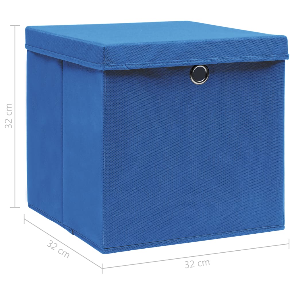 Aufbewahrungsboxen mit Deckel 10 Stk. Blau 32×32×32 cm Stoff