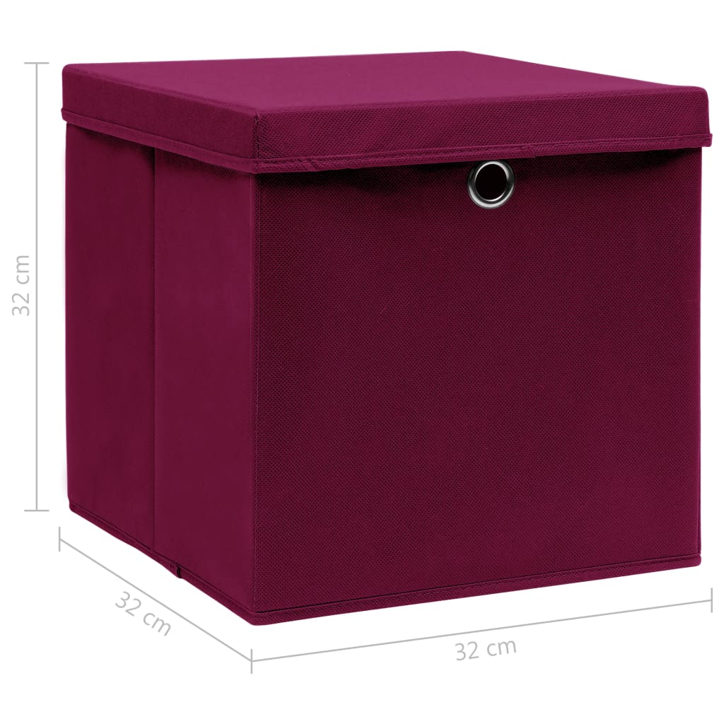 Aufbewahrungsboxen mit Deckel 4 Stk. Dunkelrot 32×32×32cm Stoff
