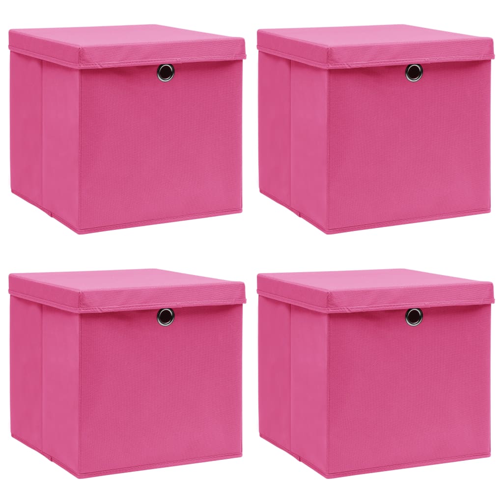 Aufbewahrungsboxen mit Deckel 4 Stk. Rosa 32×32×32cm Stoff