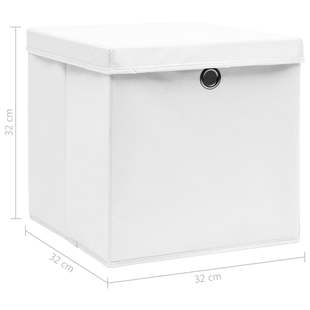 Aufbewahrungsboxen mit Deckel 10 Stk. Weiß 32×32×32 cm Stoff