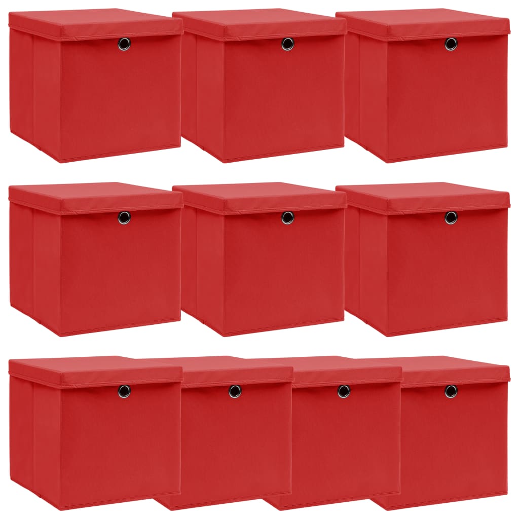 Aufbewahrungsboxen mit Deckel 10 Stk. Rot 32×32×32cm Stoff