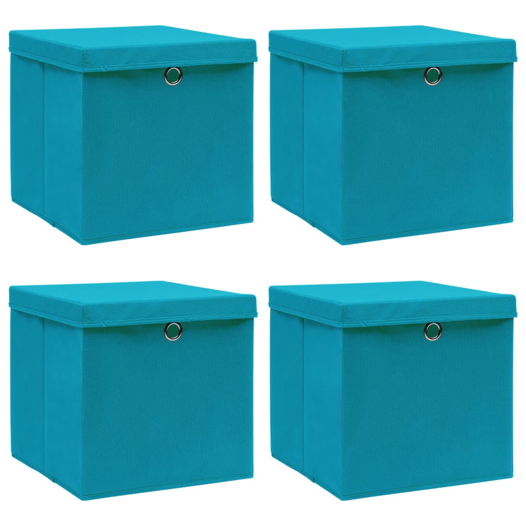 Aufbewahrungsboxen mit Deckel 4 Stk. Babyblau 32×32×32cm Stoff