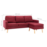 Thumbnail for 3-Sitzer-Sofa mit Hocker Weinrot Stoff
