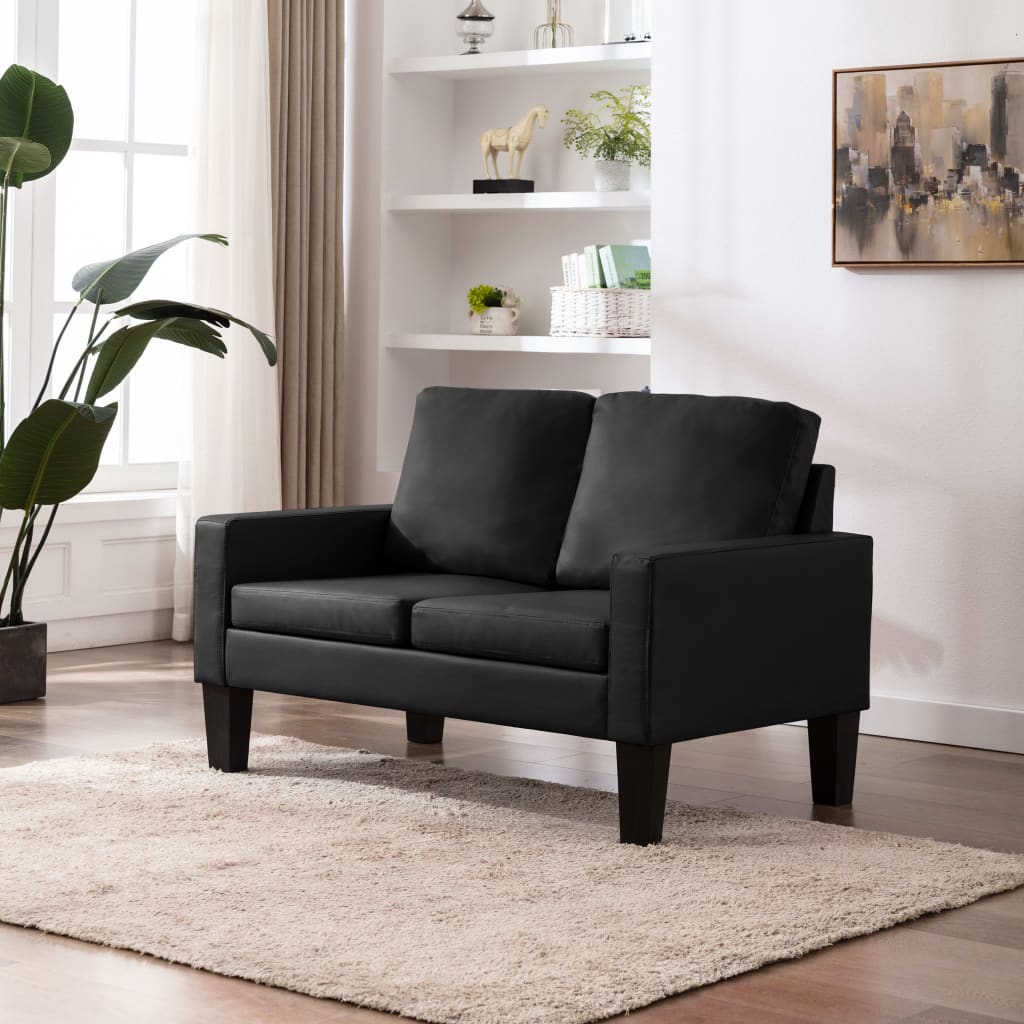 2-Sitzer-Sofa Schwarz Kunstleder