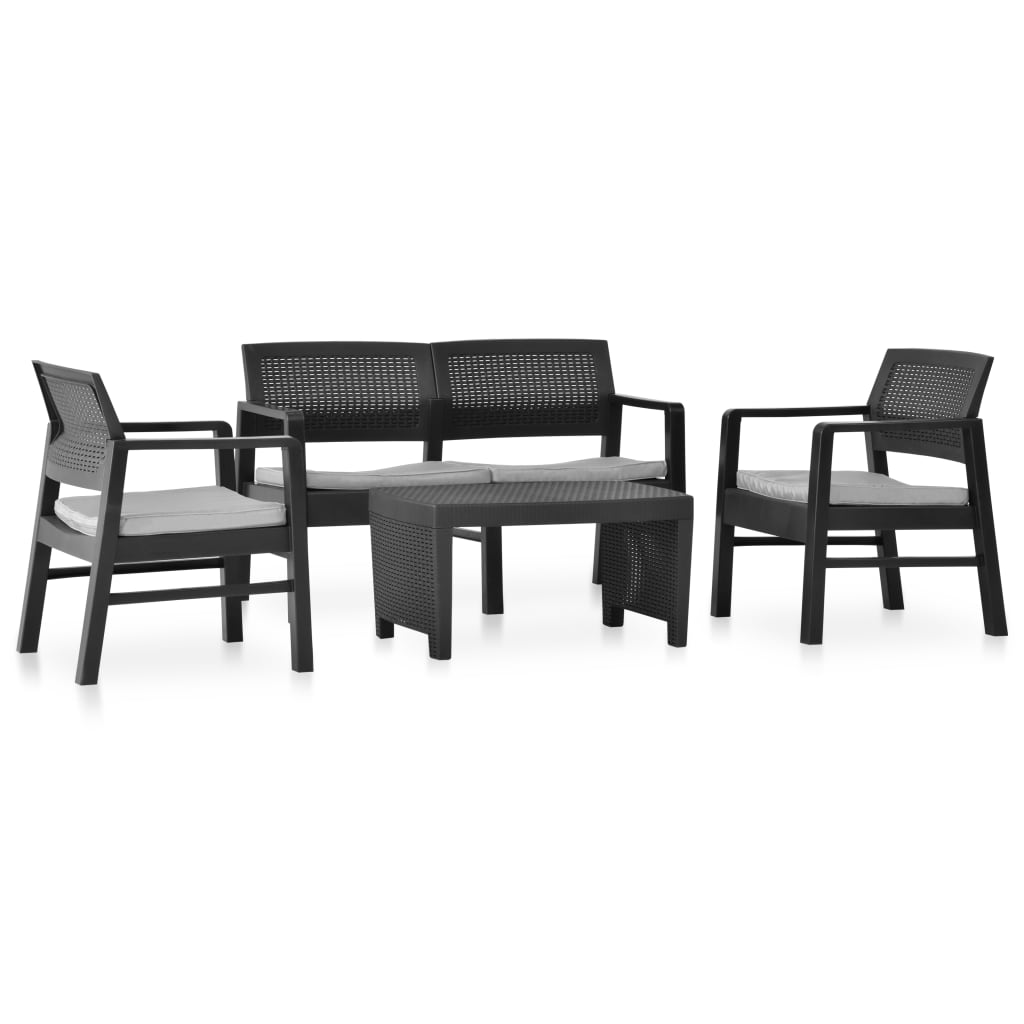 Garten-Lounge-Set mit Auflagen 4-tlg. Kunststoff Anthrazit