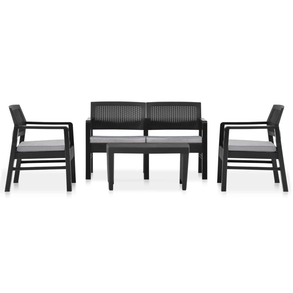 Garten-Lounge-Set mit Auflagen 4-tlg. Kunststoff Anthrazit