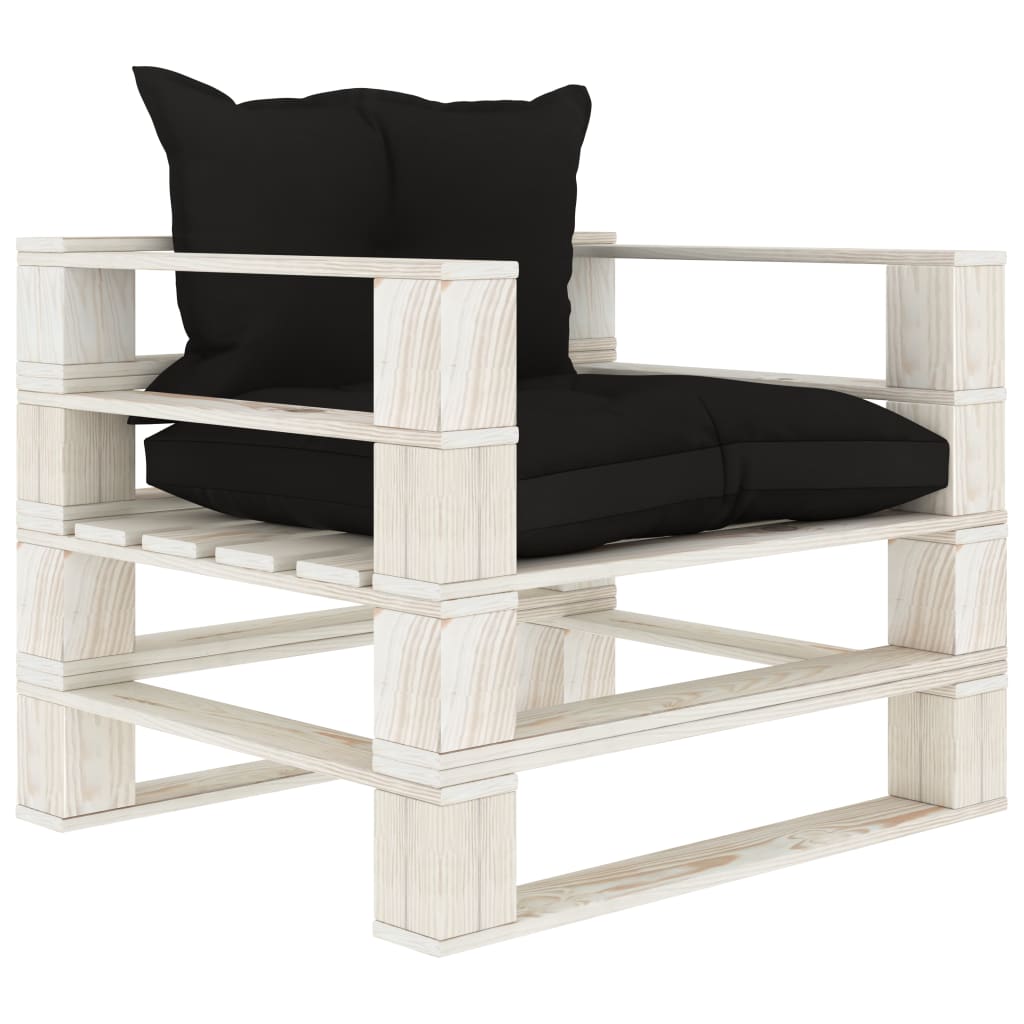 Garten-Palettensofa mit schwarzen Kissen Holz