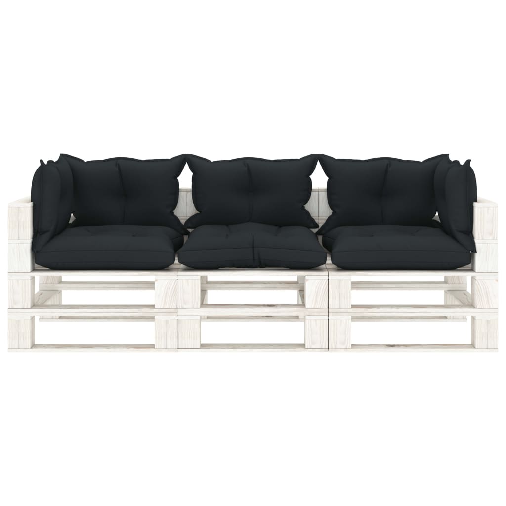 Garten-Palettensofa 3-Sitzer mit Anthrazit-Kissen Holz