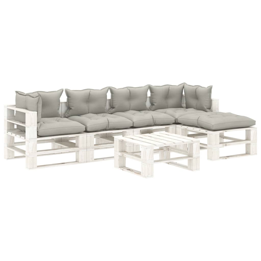 6-tlg. Garten-Lounge-Set Paletten mit Kissen in Taupe Holz