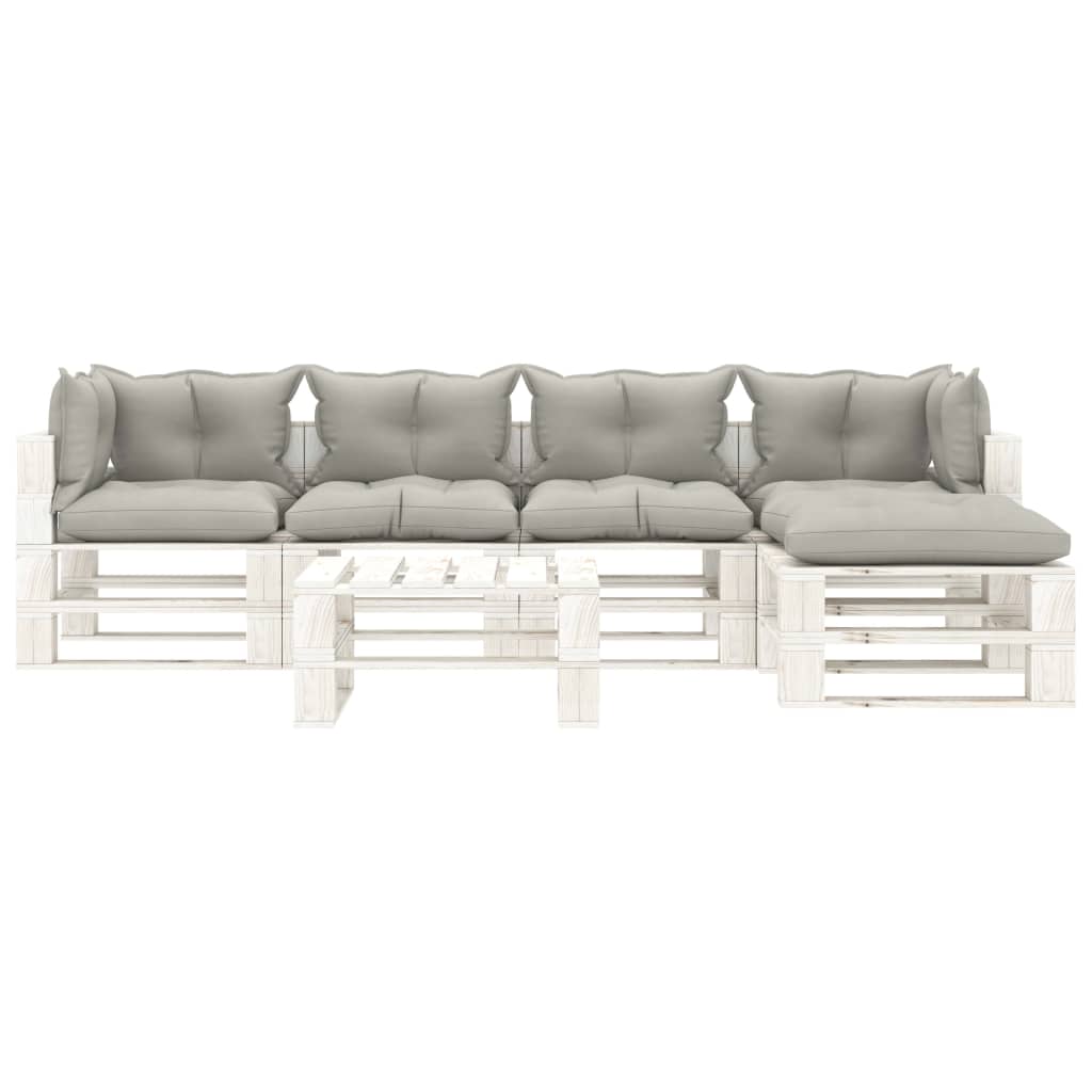 6-tlg. Garten-Lounge-Set Paletten mit Kissen in Taupe Holz