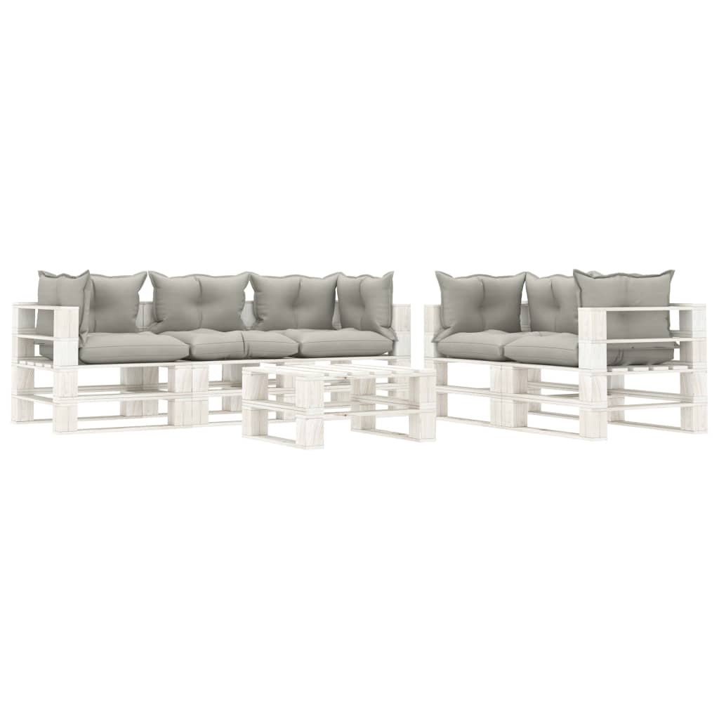 6-tlg. Garten-Lounge-Set Paletten mit Kissen in Taupe Holz