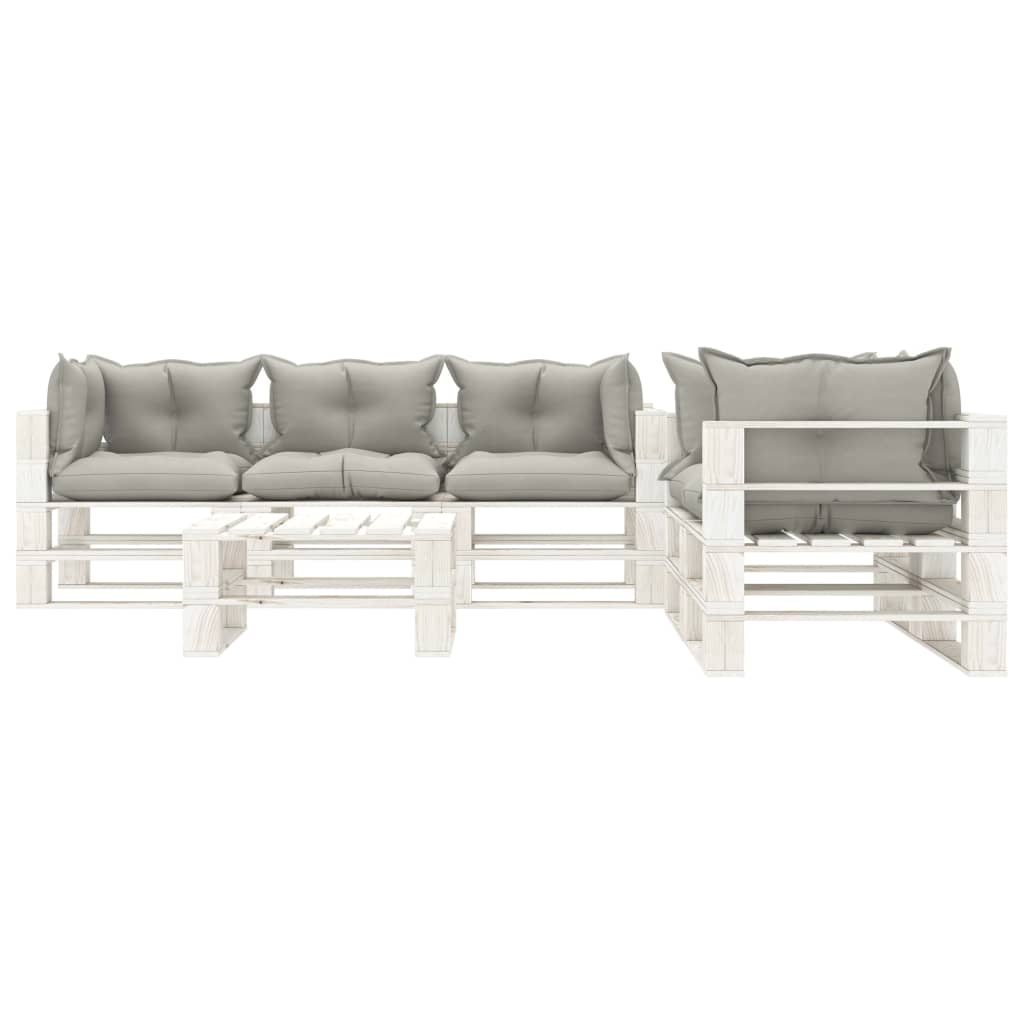 6-tlg. Garten-Lounge-Set Paletten mit Kissen in Taupe Holz