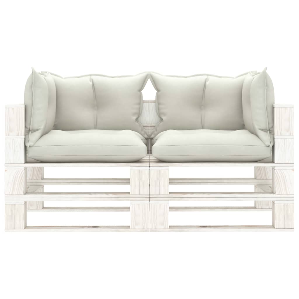 Garten-Palettensofa 2-Sitzer mit Beigen Kissen Holz