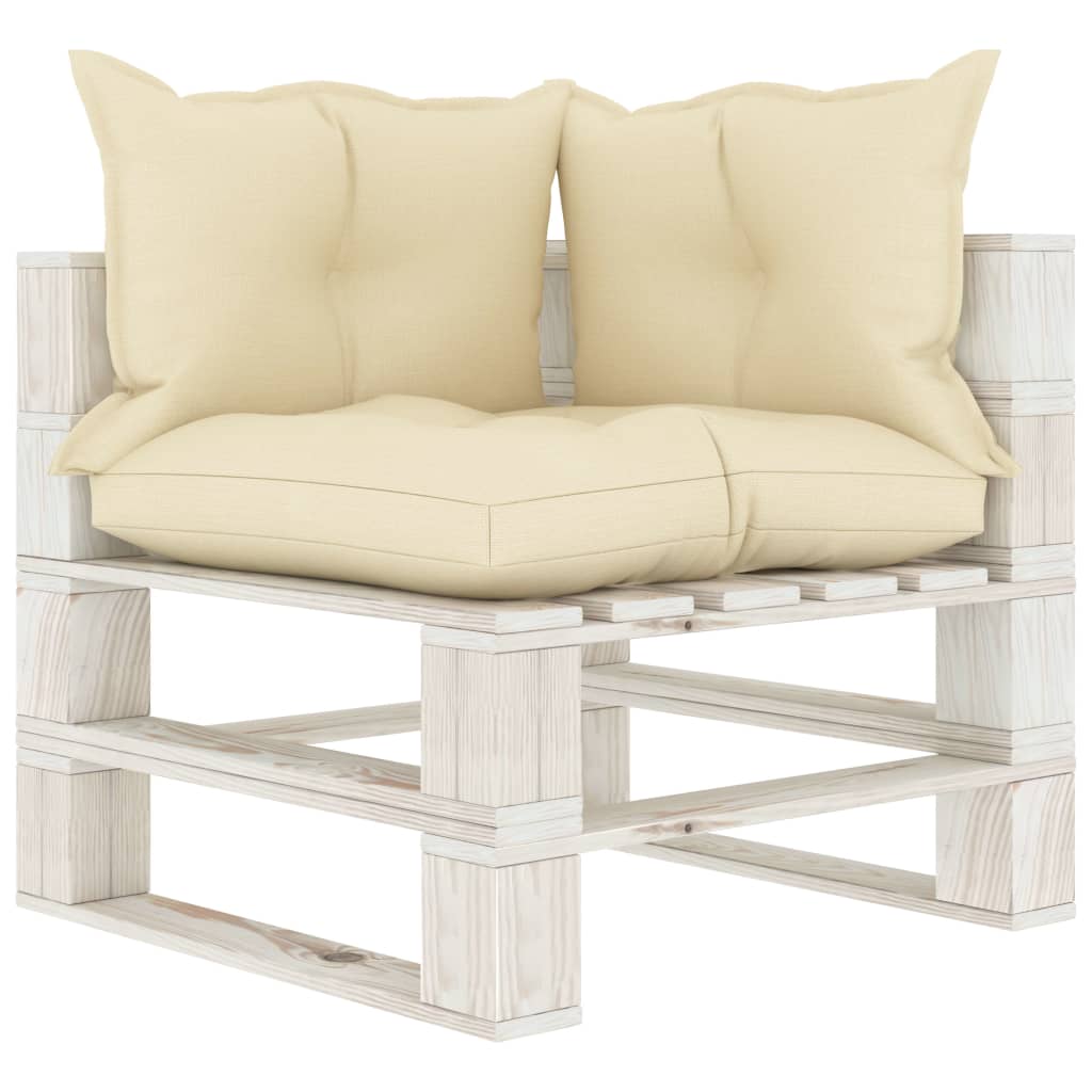 Garten-Paletten-Ecksofa mit Creme-Kissen Holz