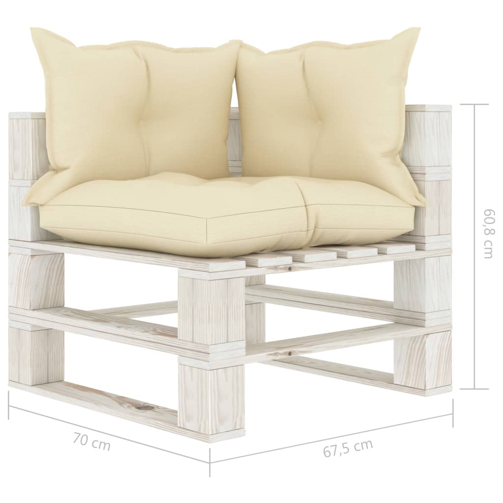 Garten-Paletten-Ecksofa mit Creme-Kissen Holz