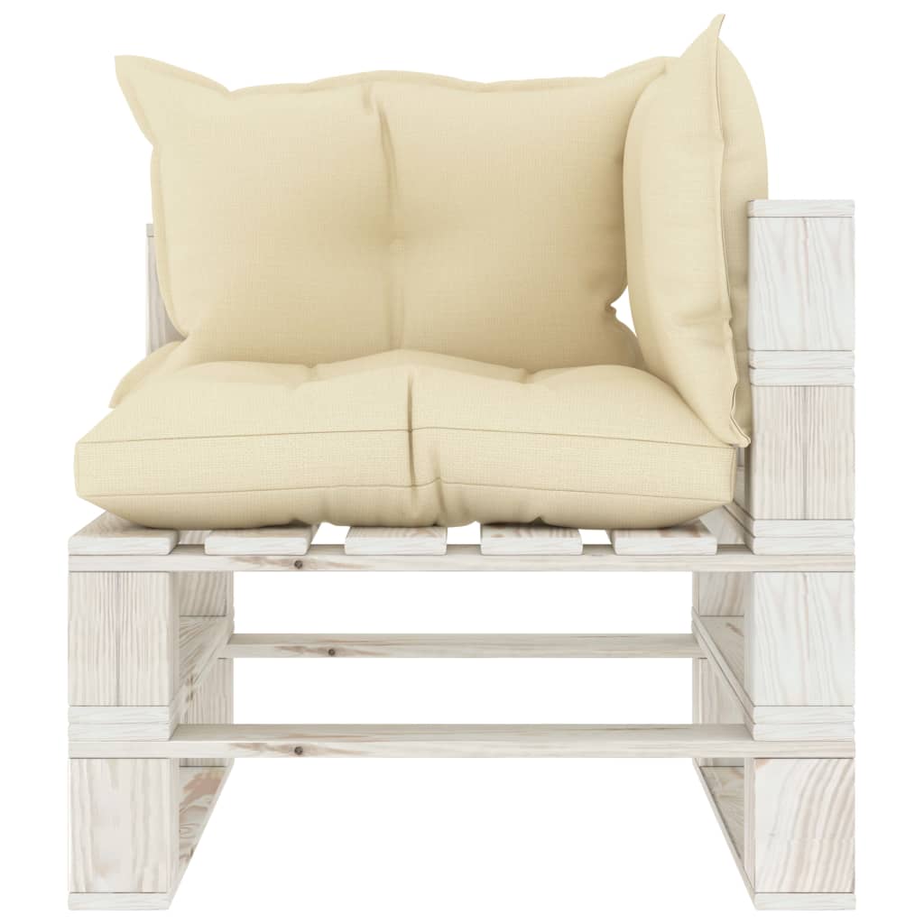 Garten-Paletten-Ecksofa mit Creme-Kissen Holz