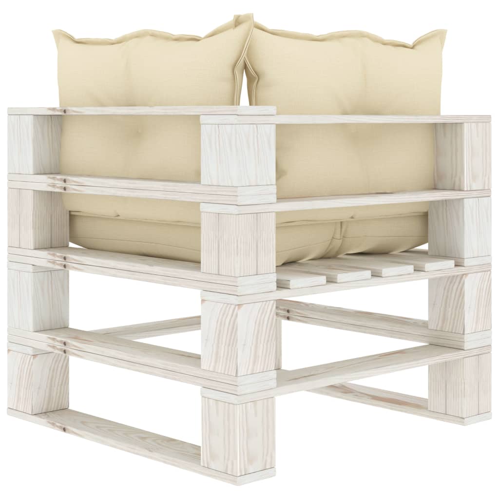 Garten-Paletten-Ecksofa mit Creme-Kissen Holz