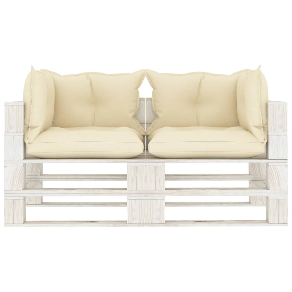 Garten-Palettensofa 2-Sitzer mit Creme-Kissen Holz