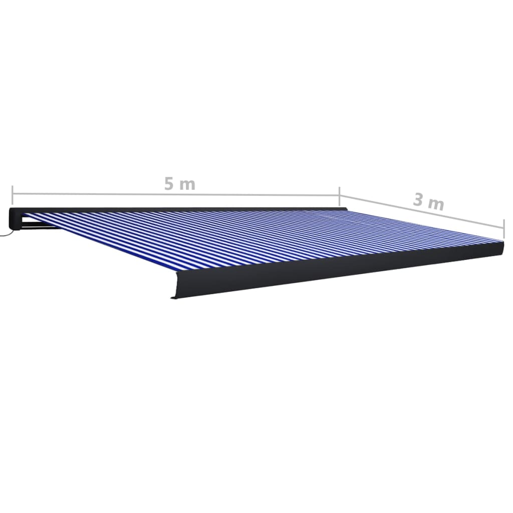 Kassettenmarkise mit Motor 500x300 cm Blau und Weiß