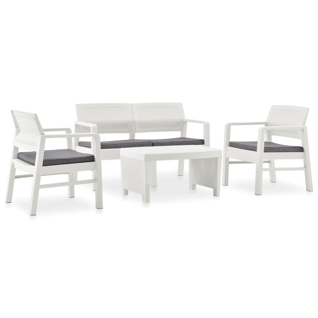 Garten-Lounge-Set mit Auflagen 4-tlg. Kunststoff Weiß