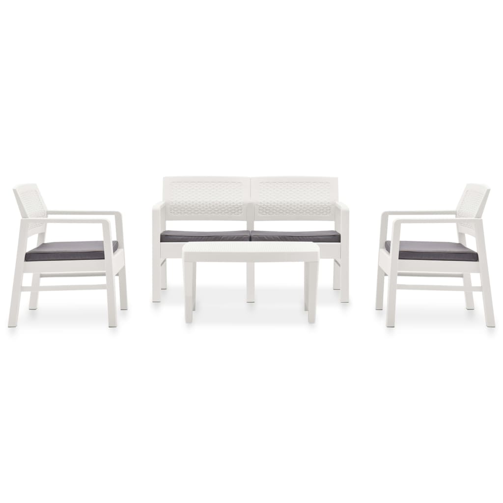 Garten-Lounge-Set mit Auflagen 4-tlg. Kunststoff Weiß