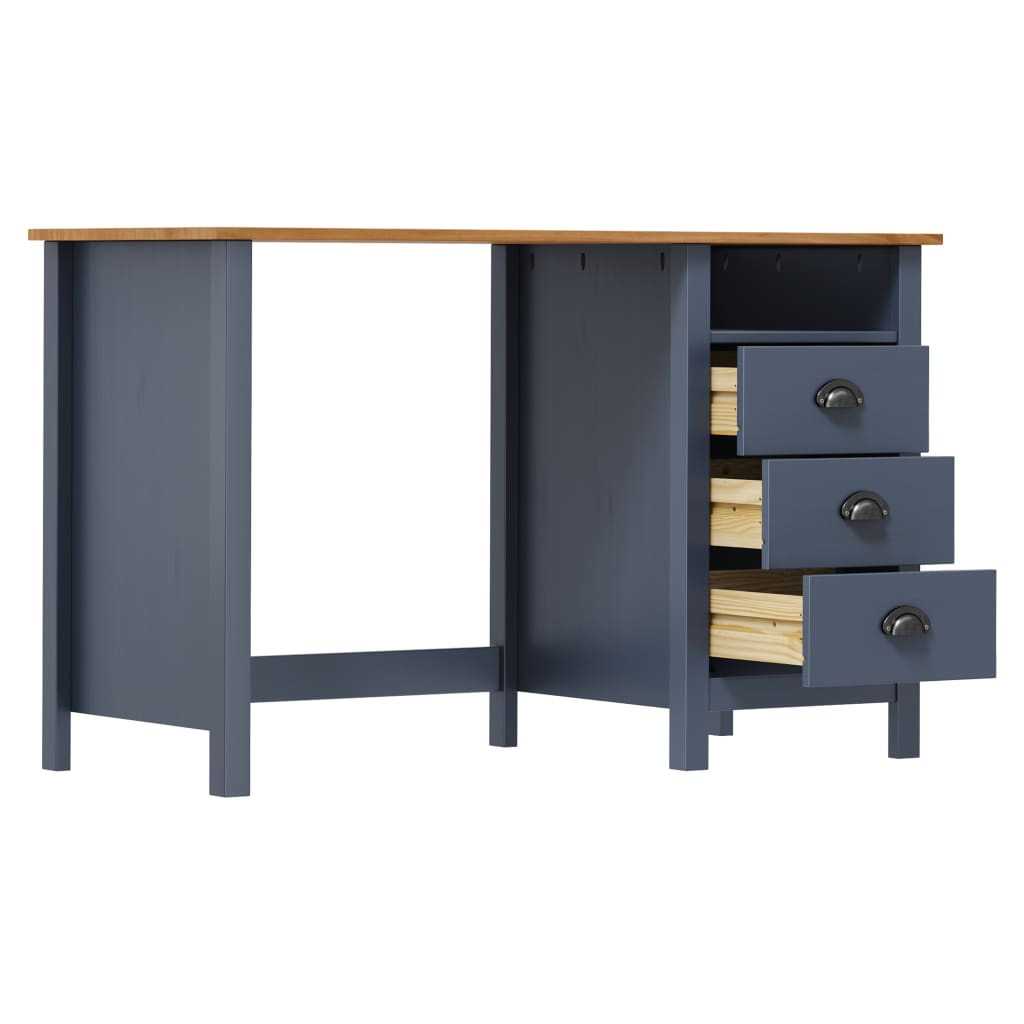 Schreibtisch 3 Schubladen Grau 120×50×74 cm Massivholz Kiefer