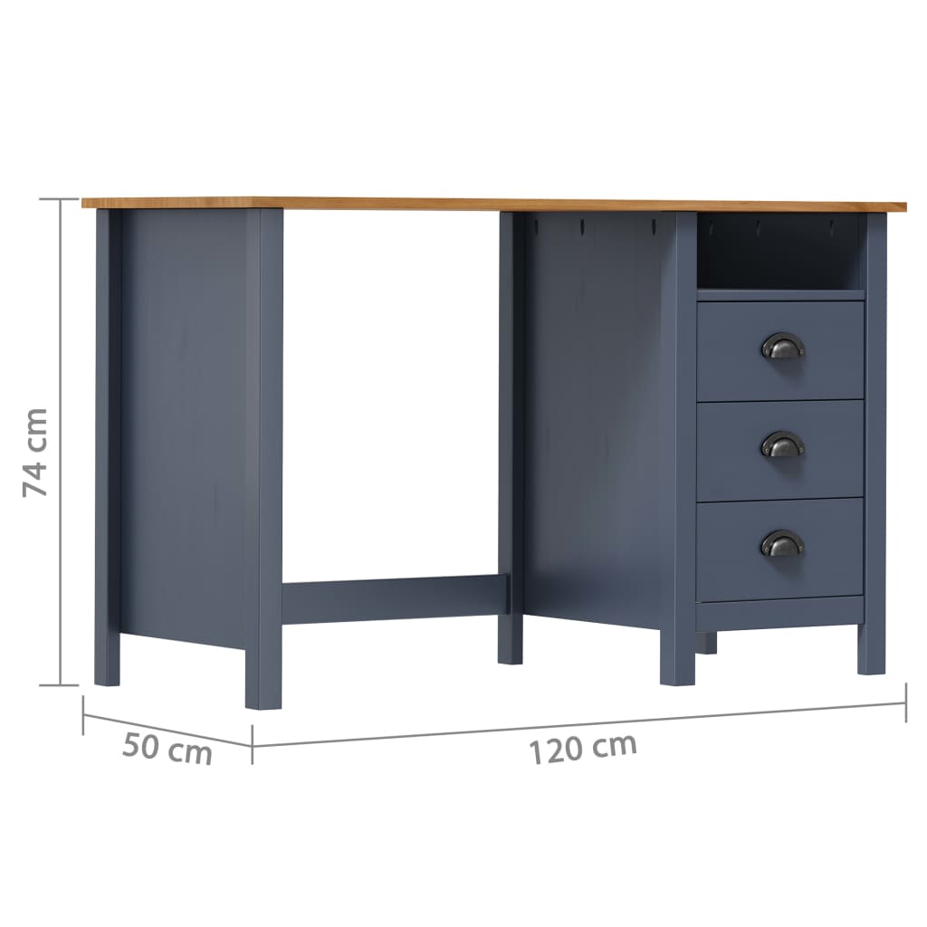 Schreibtisch 3 Schubladen Grau 120×50×74 cm Massivholz Kiefer