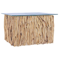 Thumbnail for Couchtisch mit Glasplatte 66x66x40 cm Massivholz Teak