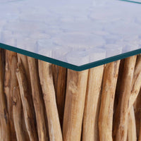 Thumbnail for Couchtisch mit Glasplatte 66x66x40 cm Massivholz Teak