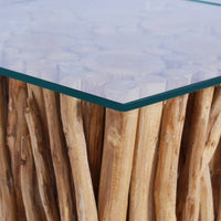 Thumbnail for Couchtisch mit Glasplatte 66x66x40 cm Massivholz Teak