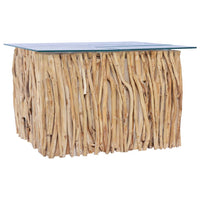Thumbnail for Couchtisch mit Glasplatte 66x66x40 cm Massivholz Teak