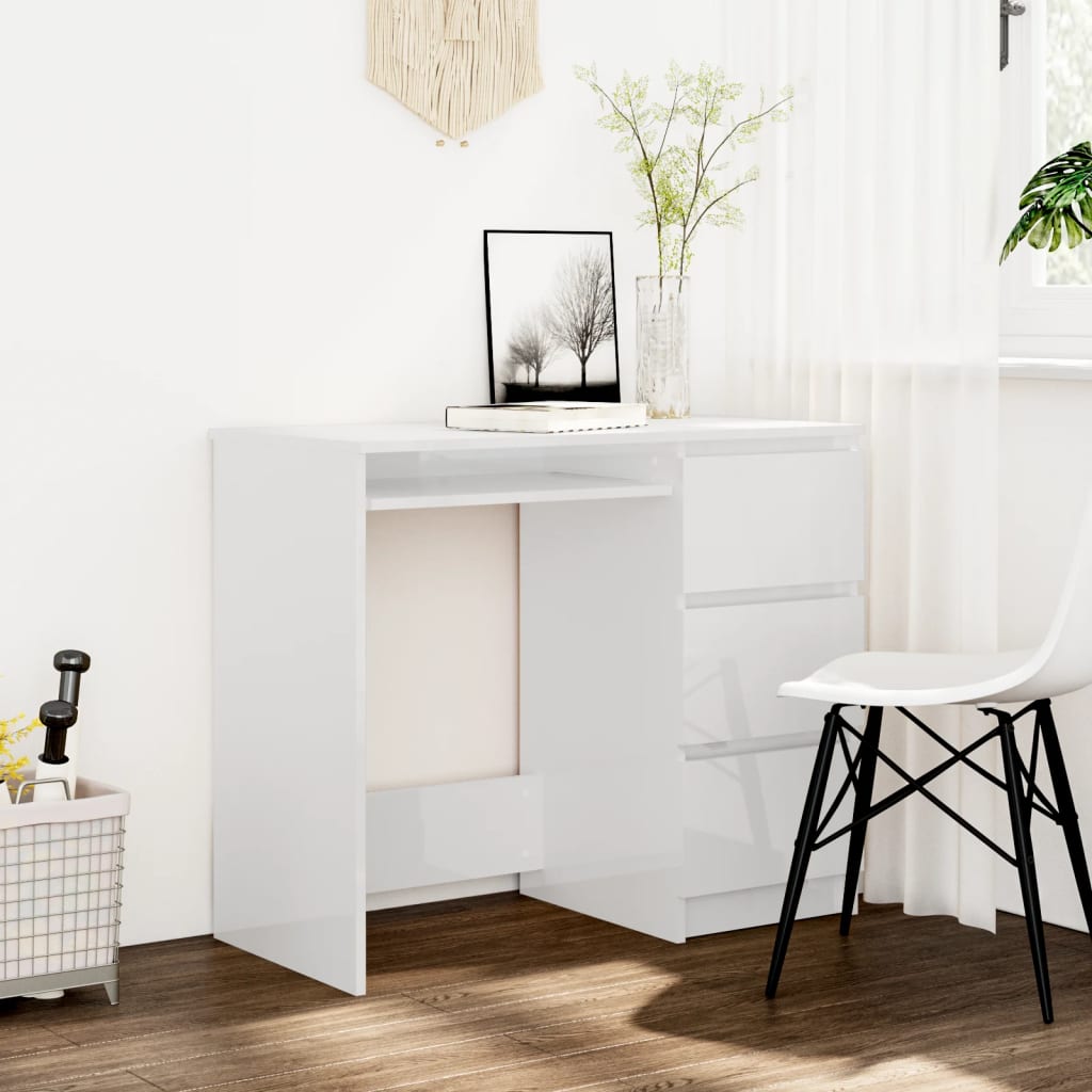 Schreibtisch Hochglanz-Weiß 90x45x76 cm Holzwerkstoff