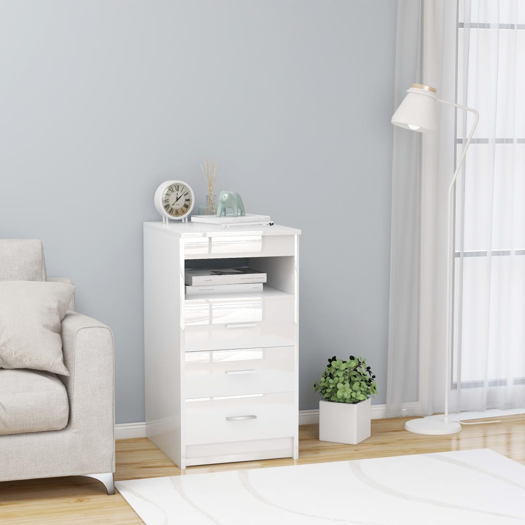 Sideboard Schubladen Hochglanz-Weiß 40x50x76 cm Holzwerkstoff