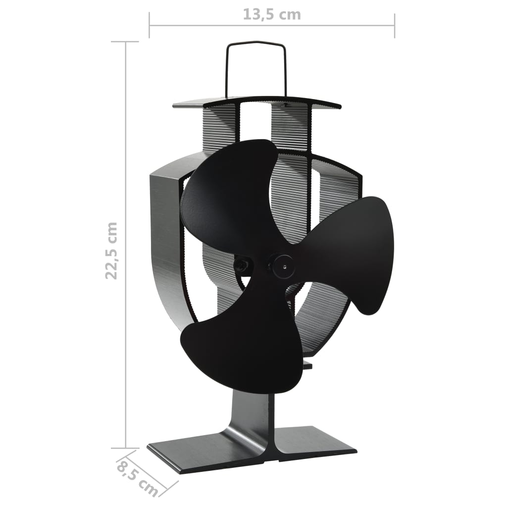 Wärmebetriebener Kaminventilator 3 Blätter Schwarz