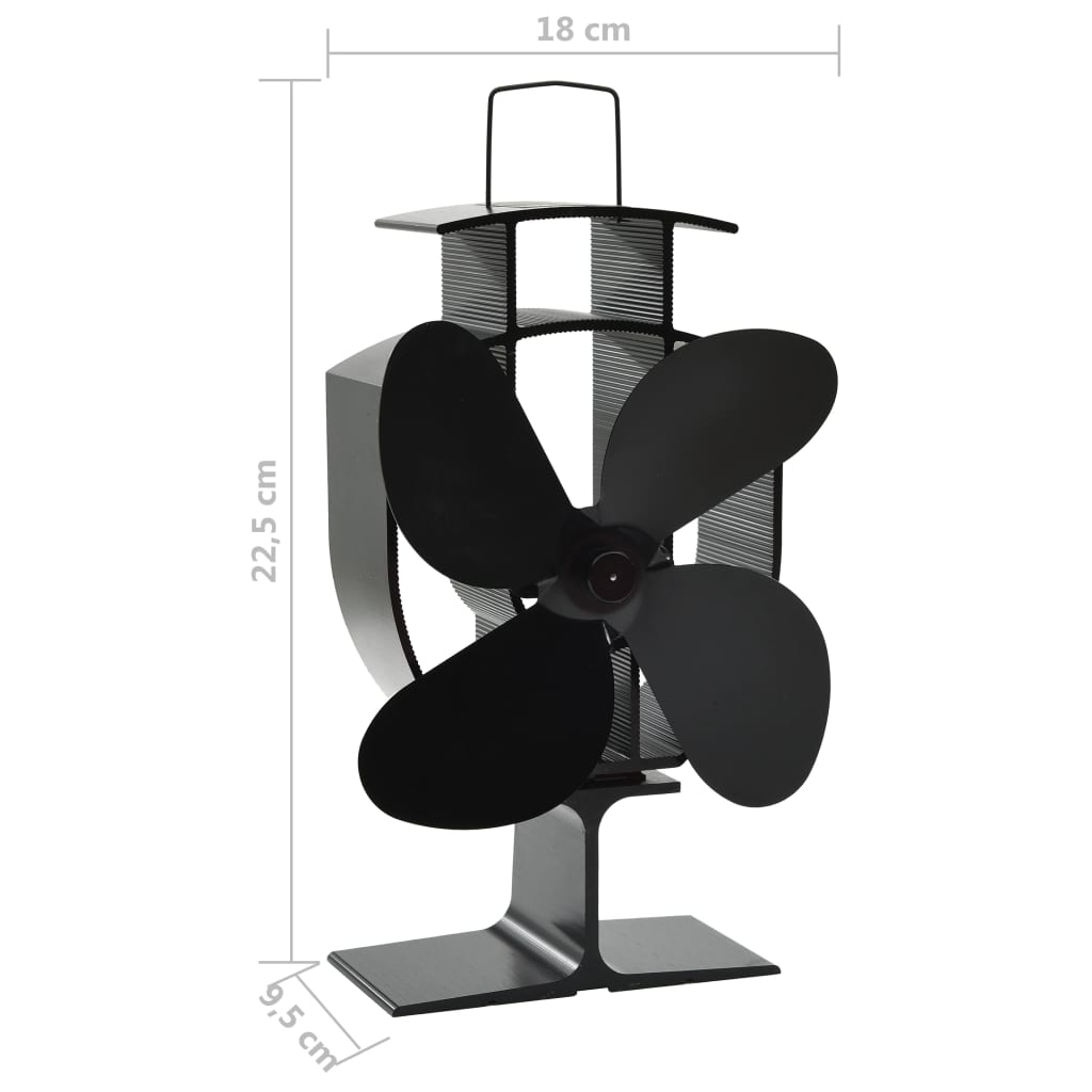 Wärmebetriebener Kaminventilator 4 Blätter Schwarz