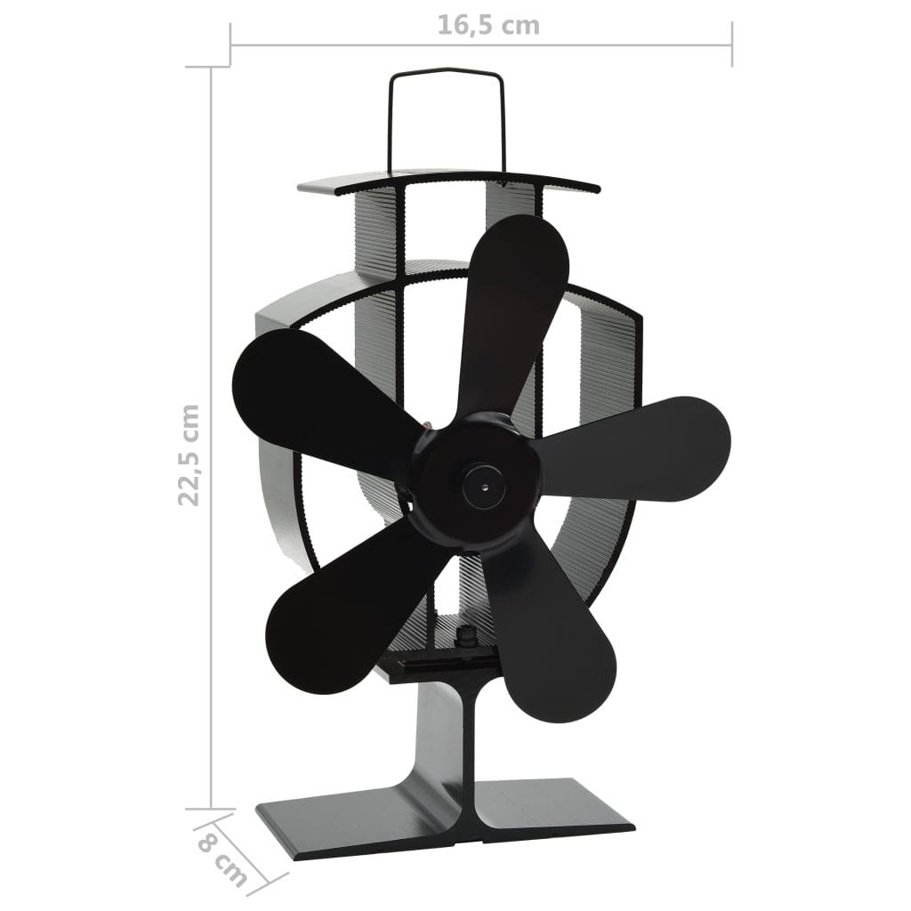Wärmebetriebener Kaminventilator 5 Blätter Schwarz
