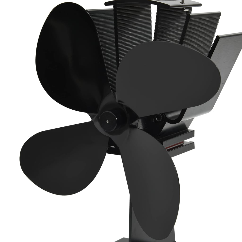 Wärmebetriebener Kaminventilator 4 Blätter Schwarz