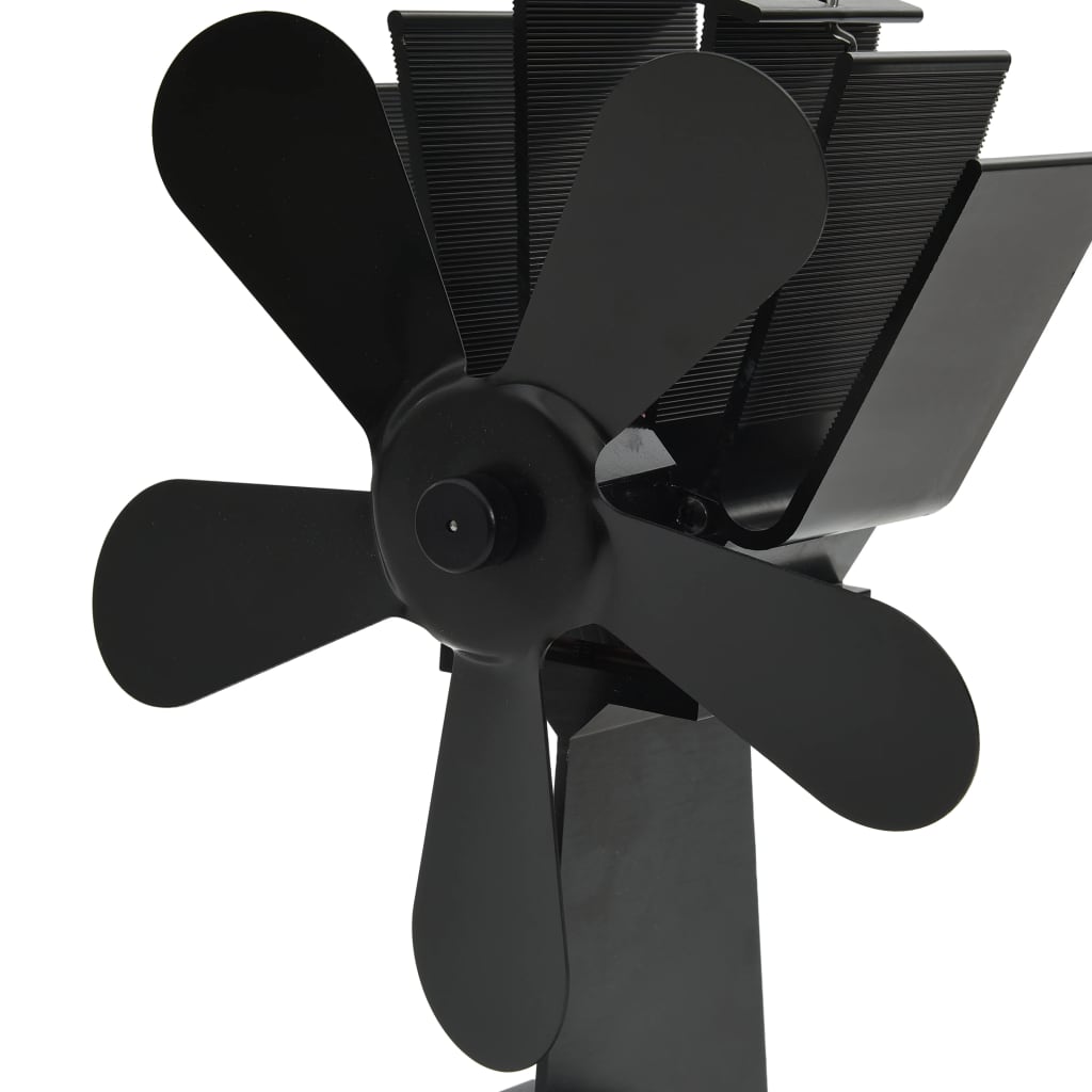 Wärmebetriebener Kaminventilator 5 Blätter Schwarz