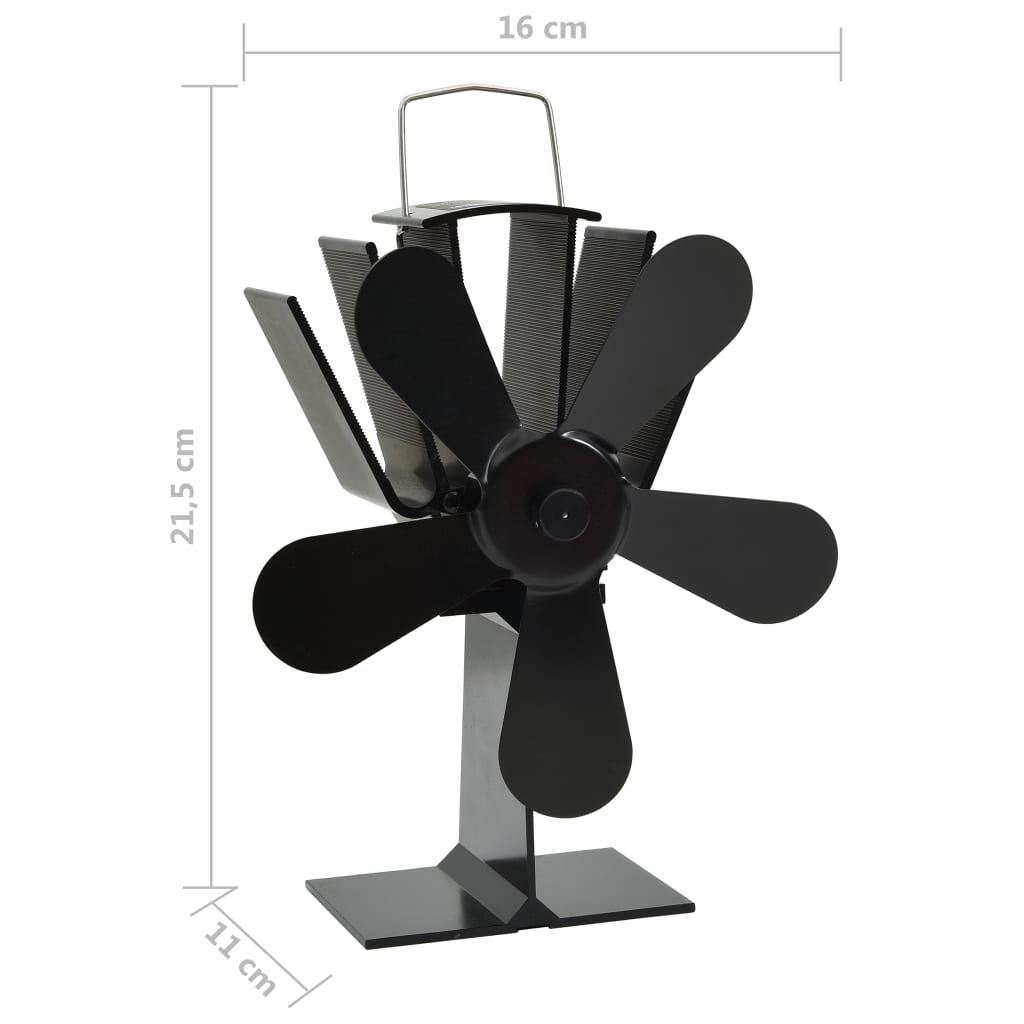 Wärmebetriebener Kaminventilator 5 Blätter Schwarz