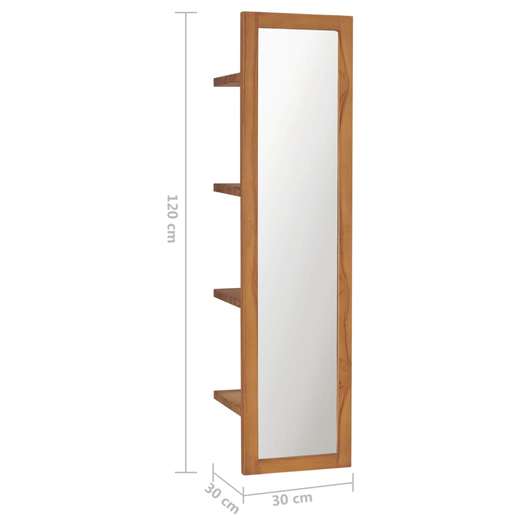 Wandspiegel mit Regalen 30×30×120 cm Teak Massivholz