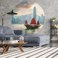 Thumbnail for WallArt Fototapete Skyline with Junk Boat Rund 190 cm