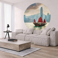Thumbnail for WallArt Fototapete Skyline with Junk Boat Rund 142,5 cm