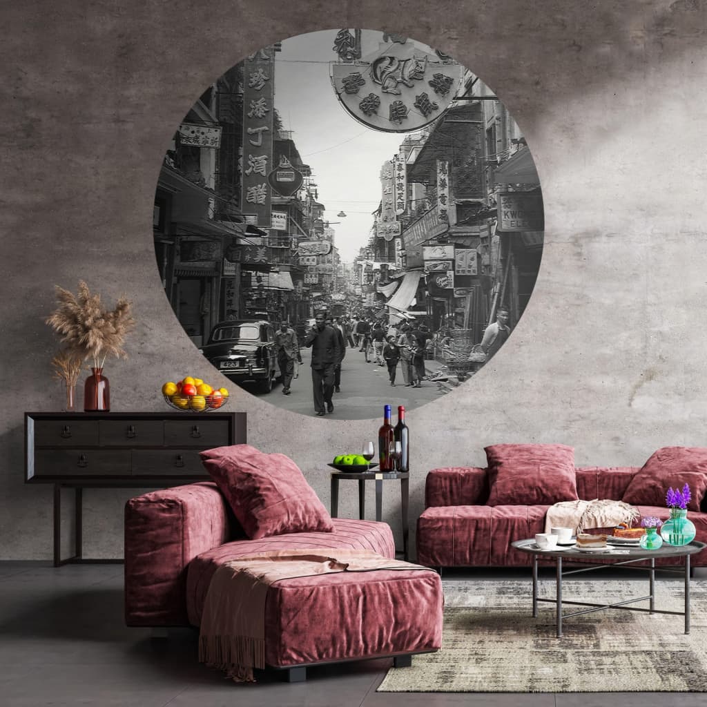WallArt Fototapete Hong Kong the Old Days Rund 190 cm